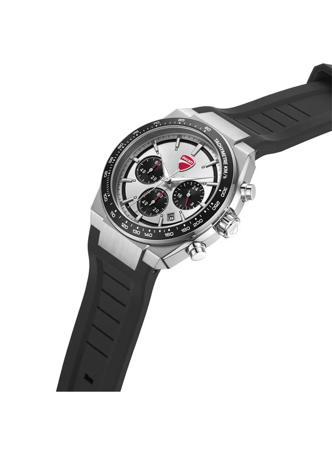 Ducati Nitro Silver-Black Dial, Silicone Strap, Chronograph Watch for Men, 43mm