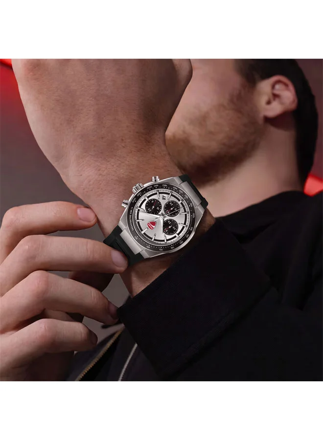 Ducati Silver/Black Nitro Silver-Black Dial, Silicone Strap, Chronograph Watch for Men, 43mm for Men | Best Price UAE