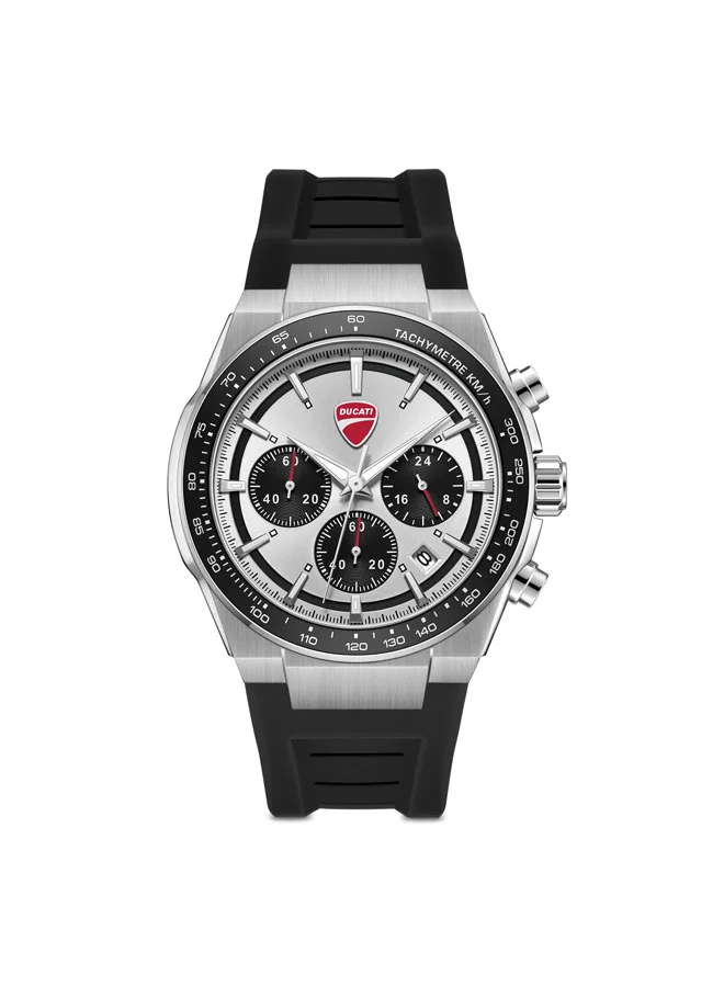 Ducati Nitro Silver-Black Dial, Silicone Strap, Chronograph Watch for Men, 43mm