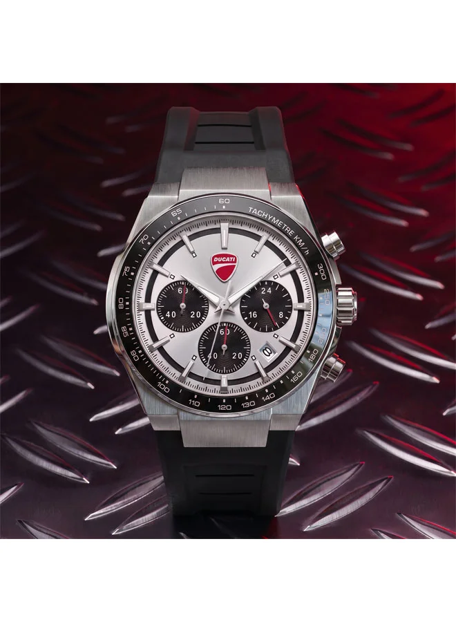 Ducati Silver/Black Nitro Silver-Black Dial, Silicone Strap, Chronograph Watch for Men, 43mm for Men | Best Price UAE