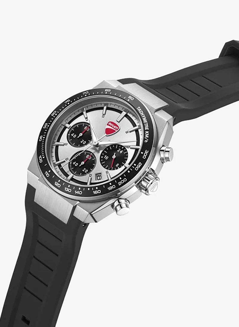 Ducati Nitro Silver-Black Dial, Silicone Strap, Chronograph Watch for Men, 43mm