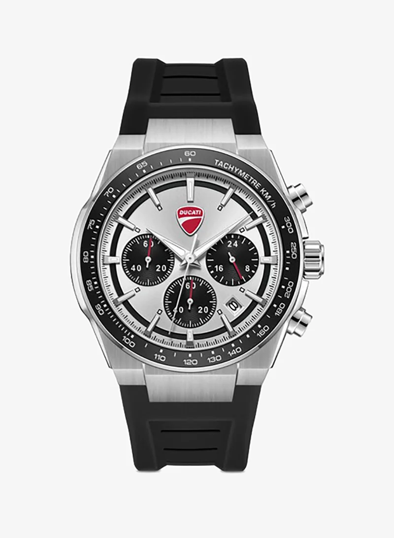 Ducati Nitro Silver-Black Dial, Silicone Strap, Chronograph Watch for Men, 43mm