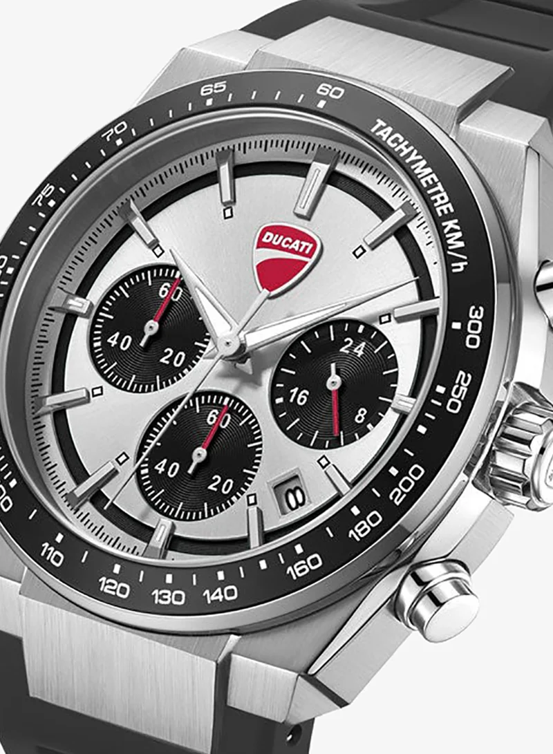 Ducati Silver/Black Nitro Silver-Black Dial, Silicone Strap, Chronograph Watch for Men, 43mm for Men | Best Price UAE