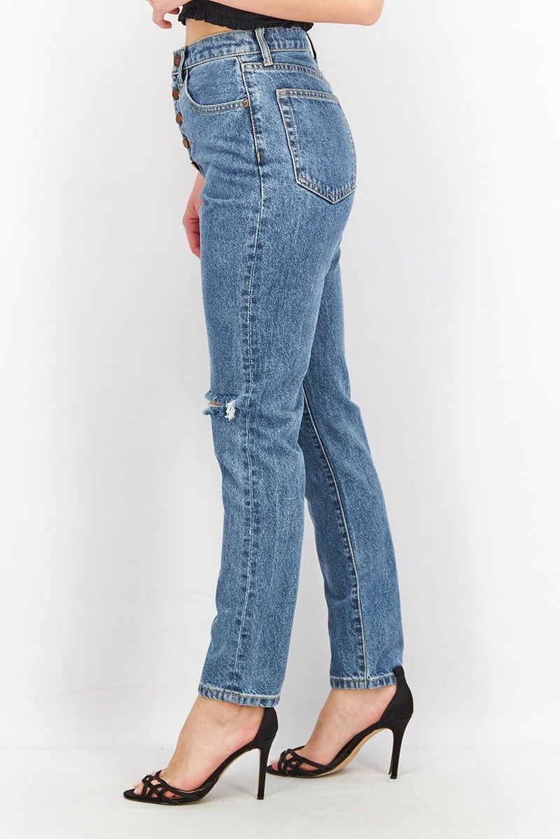 Weworewhat Women Straight Fit Ripped Non-Stretchable Jeans, Blue - Image 3
