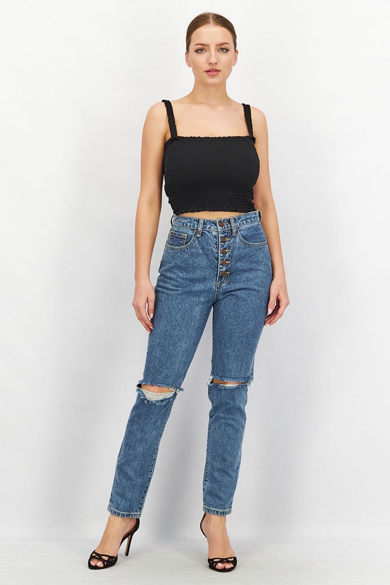 Weworewhat Women Straight Fit Ripped Non-Stretchable Jeans, Blue - Image 2