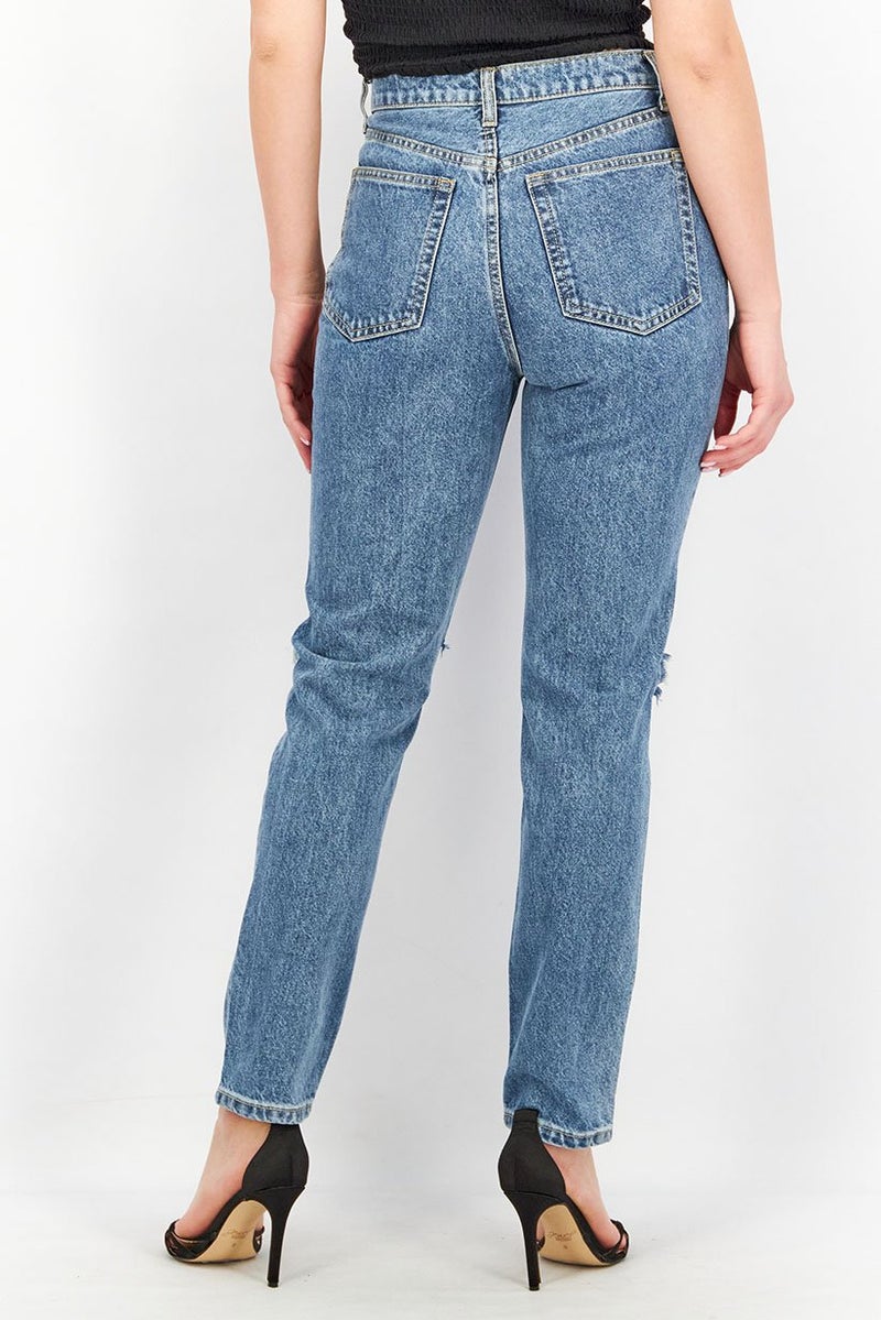 Weworewhat Women Straight Fit Ripped Non-Stretchable Jeans, Blue - Image 4