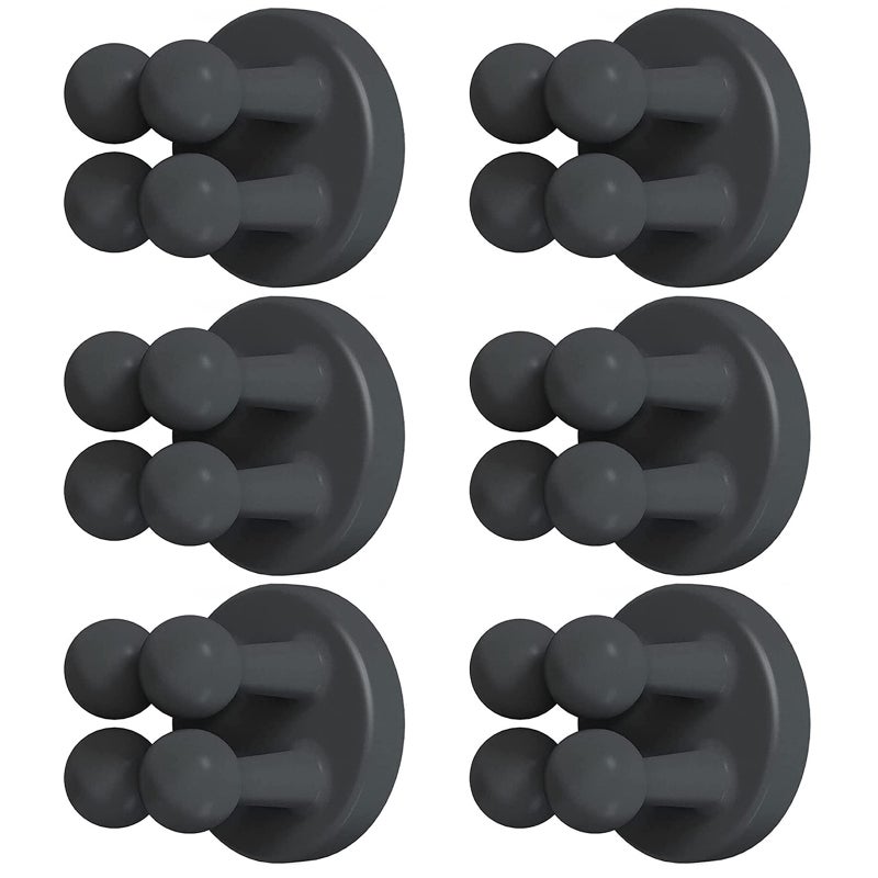 6 Pack Silicone Toothbrush Holders, Wall Mounted Hooks for Hanging Loofah Razor in Shower Bathroom Kitchen College Essentials Black - Image 1