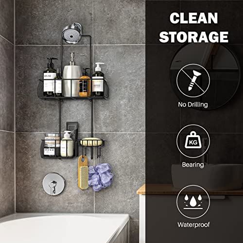 Epicano Shower Caddy Hanging, Anti-Swing Over Head Shower Caddy Rustproof with Hooks for Towels, Sponge and More, Matte Black - Image 2