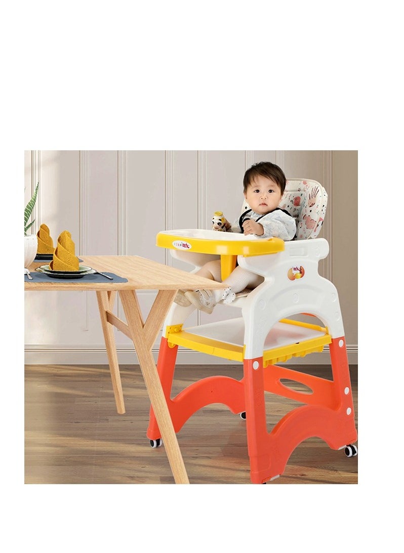Beauenty - Baby dining chair multifunctional baby high chair home safety fall-proof children dining chair for feeding, 8 in 1, detachable tray, with movable wheels, children's study table, building block table. - Image 1