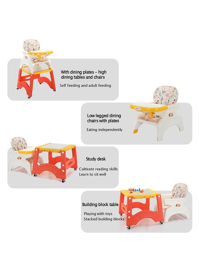 Beauenty - Baby dining chair multifunctional baby high chair home safety fall-proof children dining chair for feeding, 8 in 1, detachable tray, with movable wheels, children's study table, building block table. - Image 1