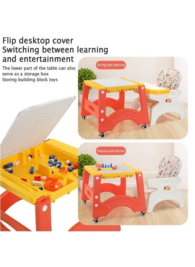 Beauenty - Baby dining chair multifunctional baby high chair home safety fall-proof children dining chair for feeding, 8 in 1, detachable tray, with movable wheels, children's study table, building block table. - Image 1
