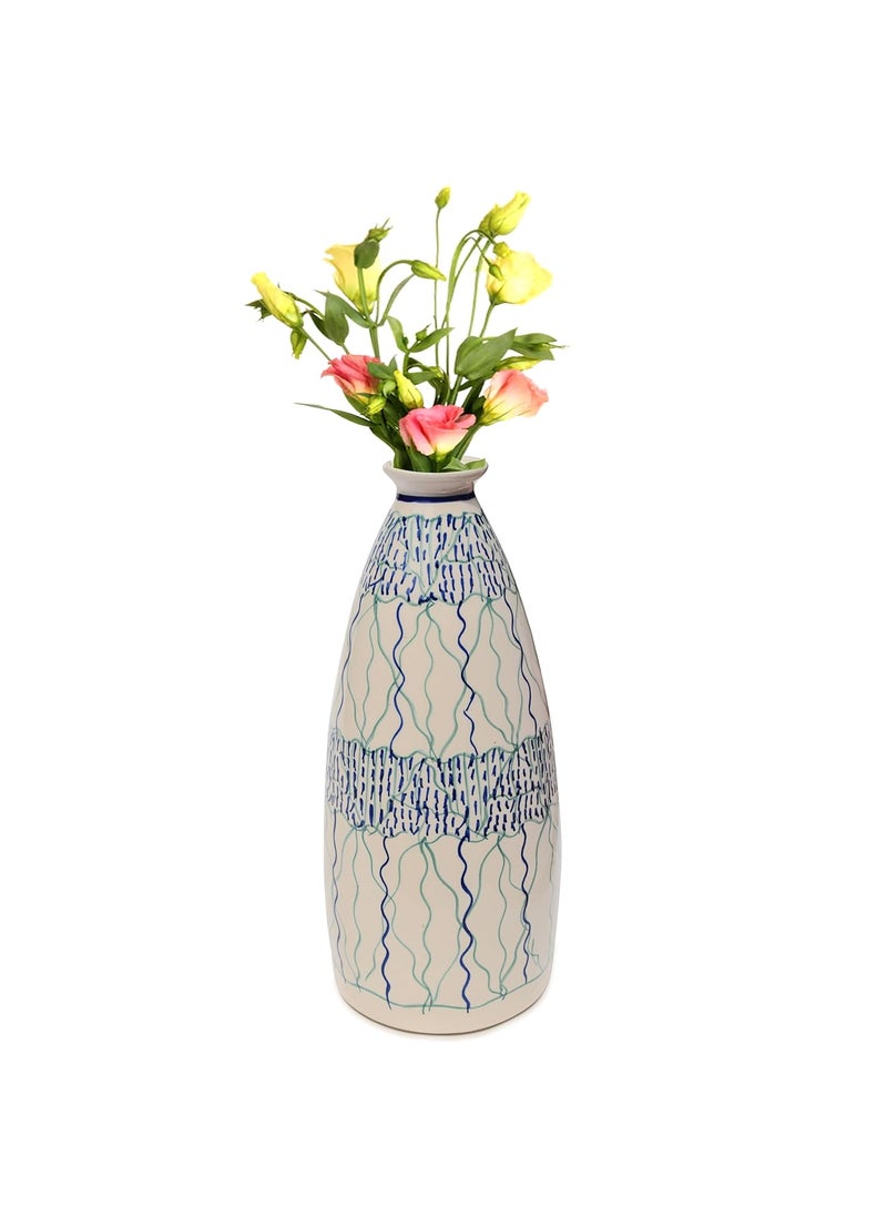 Pure Source India Pure Source India Ceramic Hand Painted Flower Vase Decorative Vase for Home Decor Living Room Office (White) (10.5 Inch)  - Image 1