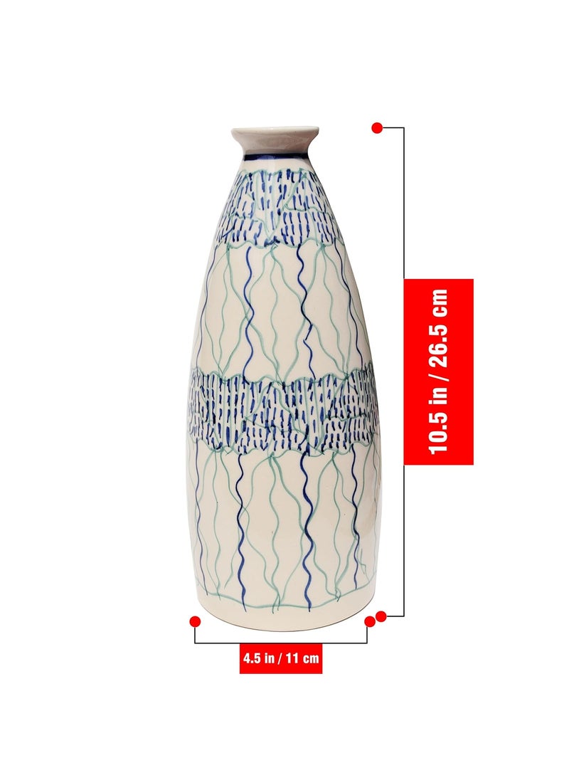 Pure Source India Pure Source India Ceramic Hand Painted Flower Vase Decorative Vase for Home Decor Living Room Office (White) (10.5 Inch)  - Image 3