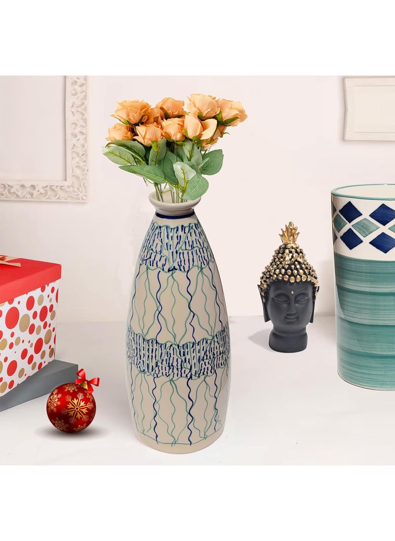 Pure Source India Pure Source India Ceramic Hand Painted Flower Vase Decorative Vase for Home Decor Living Room Office (White) (10.5 Inch)  - Image 2
