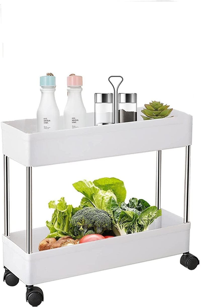 Leaffybezz Plastic Space Saving Storage Organizer Rack Shelf with Wheels for Kitchen, Office, Bathroom and Bedroom (2 Layer, White) - Image 5