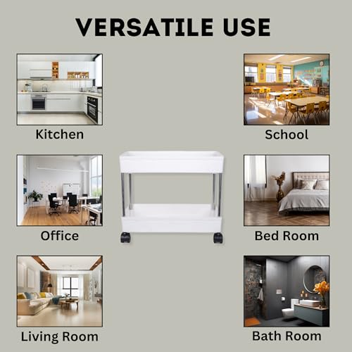 Leaffybezz Plastic Space Saving Storage Organizer Rack Shelf with Wheels for Kitchen, Office, Bathroom and Bedroom (2 Layer, White) - Image 4
