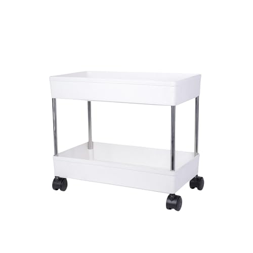 Leaffybezz Plastic Space Saving Storage Organizer Rack Shelf with Wheels for Kitchen, Office, Bathroom and Bedroom (2 Layer, White) - Image 2