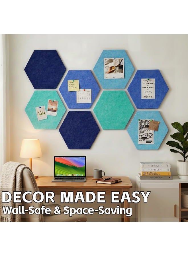 Uoisaiko 12" Large Bulletin Board with 30 Push Pins, Pack of 8 Hexagon Felt Pin Board Notice Boards for Home Office Kitchen, Felt Wall Tiles for Photos Memos (Dark Blue) - Image 2