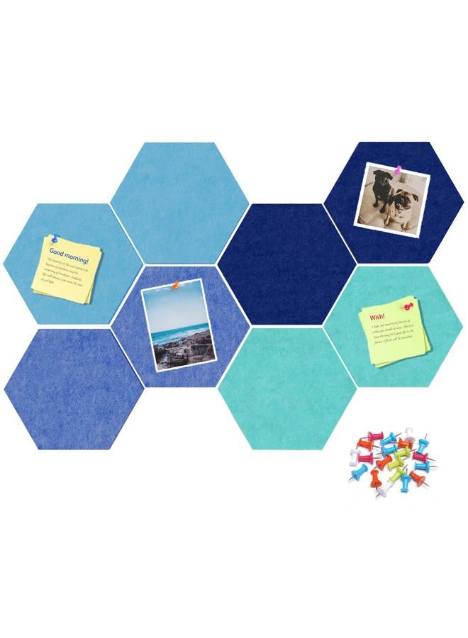 Uoisaiko 12" Large Bulletin Board with 30 Push Pins, Pack of 8 Hexagon Felt Pin Board Notice Boards for Home Office Kitchen, Felt Wall Tiles for Photos Memos (Dark Blue) - Image 1