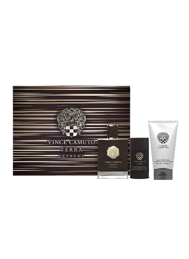 VINCE CAMUTO مجموعة فينس كاموتو تيرا إكستريم للرجال، عطر 100 مل، مزيل عرق 71 جم، وغسول للشعر والجسم 150 مل 