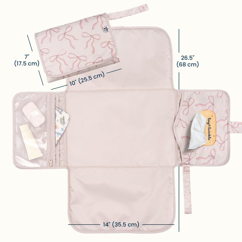 Tiny Twinkle Portable Diaper Changing Pad | Waterproof, Wipeable & Compact Baby Changing Pad for Travel | Smart Wipes Pocket & Organized Storage| Newborn Shower Gift (Bows) - Image 2