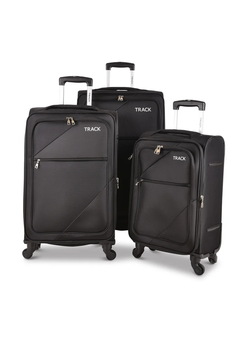 Track Track Luggage 3 Piece Sets Soft Trolley Travel Bag Lightweight Suitcase Sets Size 20/24/28 Inch Black