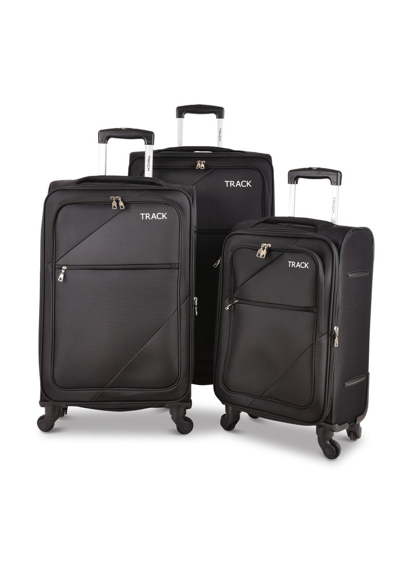 Track - Track Luggage 3 Piece Sets Soft Trolley Travel Bag Lightweight Suitcase Sets Size 20/24/28 Inch Black - Image 1