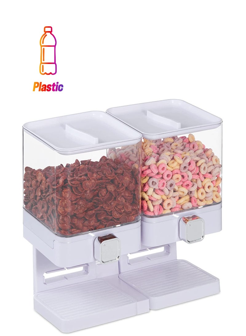 Cereal Dispenser Double Square Cereal Dispenser Two Dry Food Plastic Canisters With Stand White - Image 1