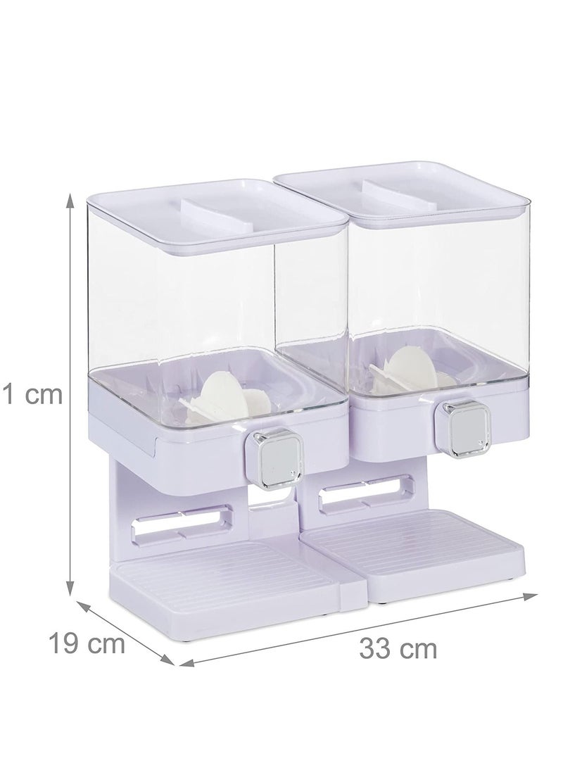 Cereal Dispenser Double Square Cereal Dispenser Two Dry Food Plastic Canisters With Stand White - Image 4