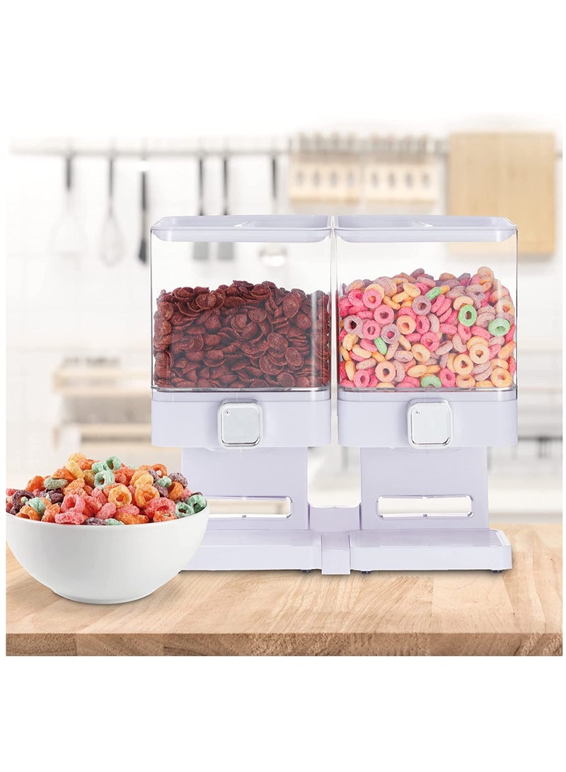Cereal Dispenser Double Square Cereal Dispenser Two Dry Food Plastic Canisters With Stand White - Image 2