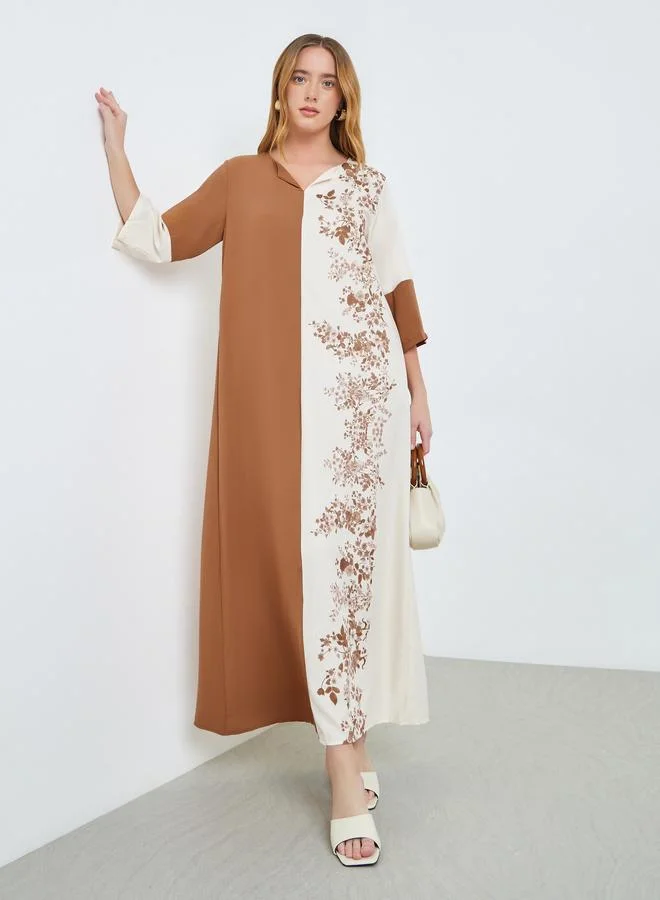 تايك تو جلابية بأكمام 3/4 بتصميم كتل الألوان