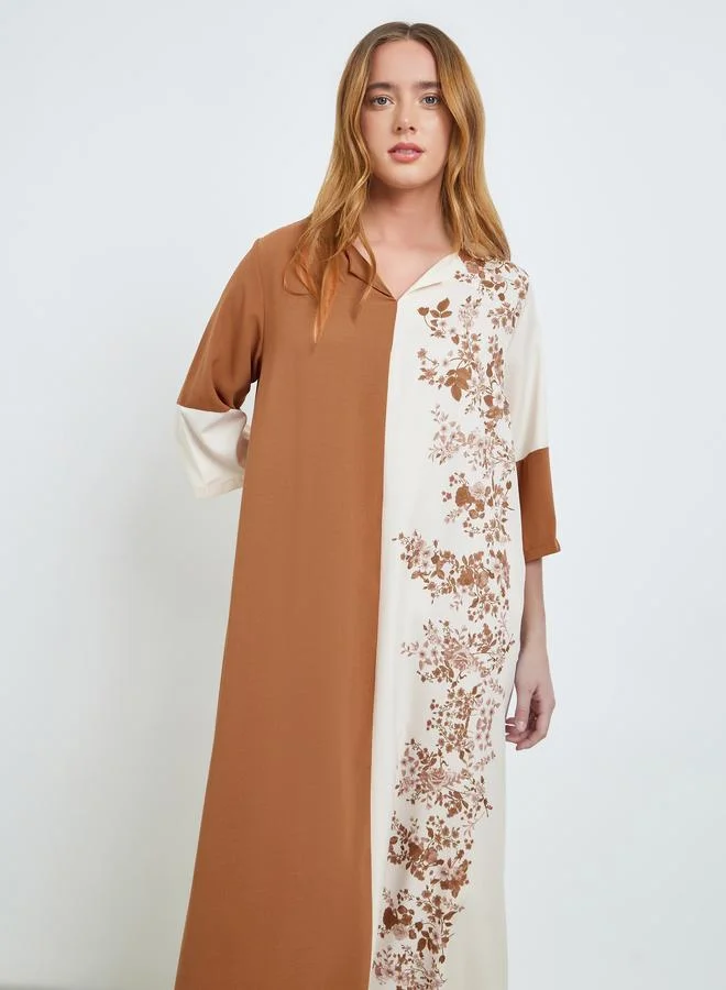 تايك تو جلابية بأكمام 3/4 بتصميم كتل الألوان