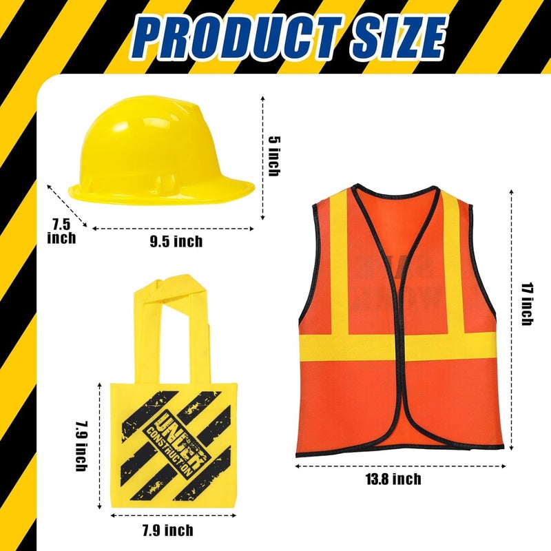 Geyoga 48 Pieces Construction Party Supplies Kids Costume Including Vest Construction Hat Tote Bag for Birthday Party FavorOrange Yellow - Image 3