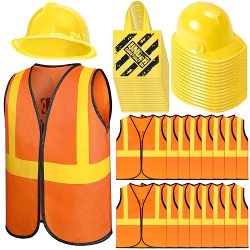 Geyoga 48 Pieces Construction Party Supplies Kids Costume Including Vest Construction Hat Tote Bag for Birthday Party FavorOrange Yellow - Image 1