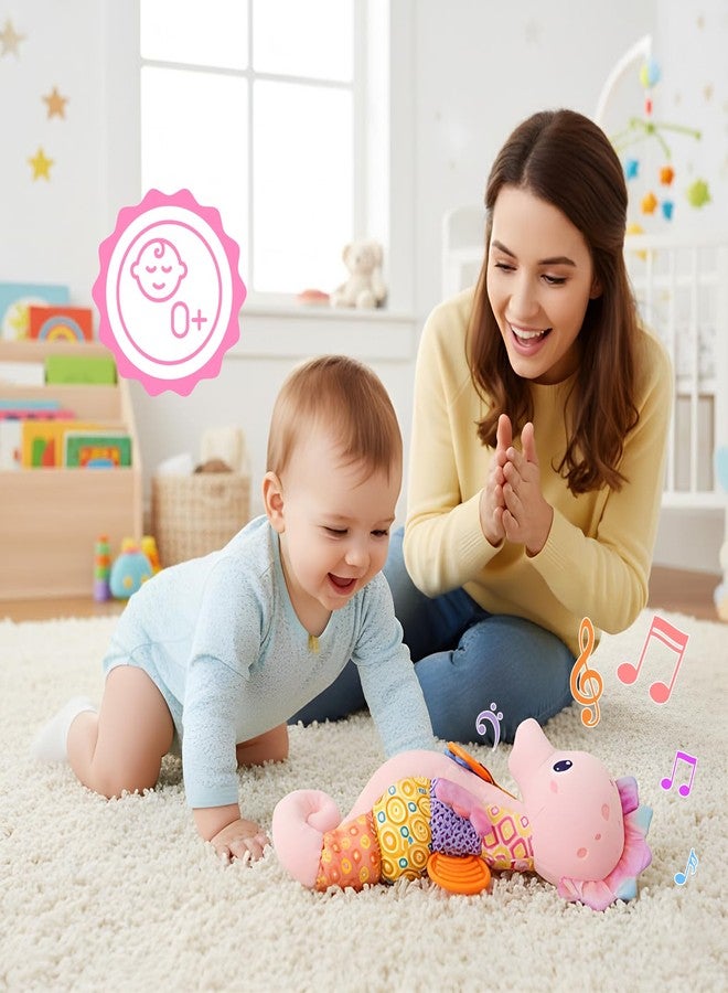 ألعاب أطفال من عمر 0-6 أشهر، لعبة حصان البحر الموسيقية المحشوة للأطفال الرضع، ألعاب حسية بألوان زاهية، متعددة الملمس، تصدر أصوات خشخشة وخشخشة، لعبة ناعمة لوقت الاستلقاء على البطن للأطفال حديثي الولادة من عمر 0-12 شهرًا - وردي - Image 5