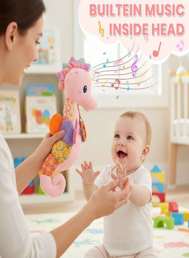 ألعاب أطفال من عمر 0-6 أشهر، لعبة حصان البحر الموسيقية المحشوة للأطفال الرضع، ألعاب حسية بألوان زاهية، متعددة الملمس، تصدر أصوات خشخشة وخشخشة، لعبة ناعمة لوقت الاستلقاء على البطن للأطفال حديثي الولادة من عمر 0-12 شهرًا - وردي - Image 3