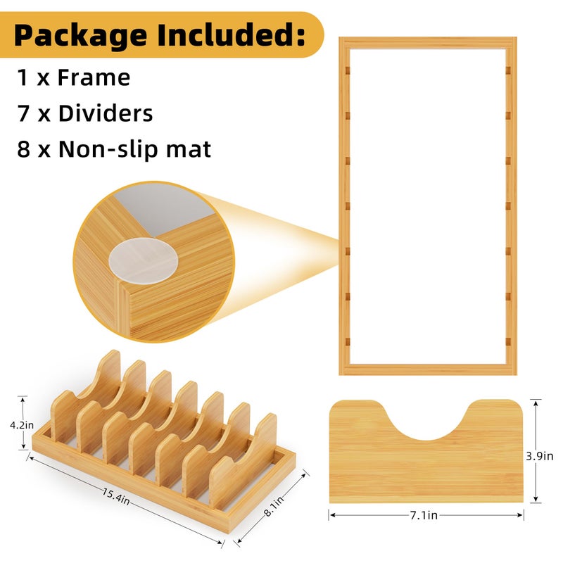 MinBoo Bamboo Pot Lid Organizer Pot Lid Holder, Pot and Pan Organizer Drawer Organizer for Pot Lids, Pans, Cutting Boards & Baking Sheets, Dinner Plates, Reusable Containers in Cabinet Storage - Image 5