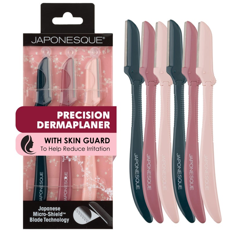 JAPONESQUE Precision Dermaplaner Facial Razors â€“ 2pk 6 Piece Set, Eyebrow and Facial Hair Single Blade Razors for Women and Men, 2pk, 6ct. - Image 1