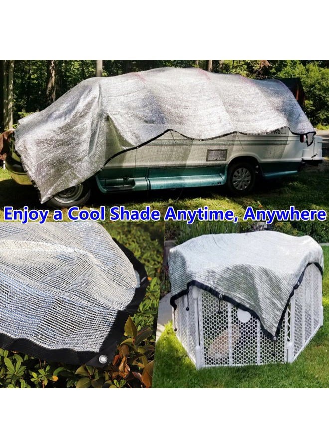 UNIUP 70% Aluminets Shade Cloth Silver Tarps Fabric Privacy Screen Pet Shade Car Cover Patio Garden Pergola Cover Canopy with Grommets and Ball Bungee, Aluminum Shade Net 10 ft x 20 ft - Image 5
