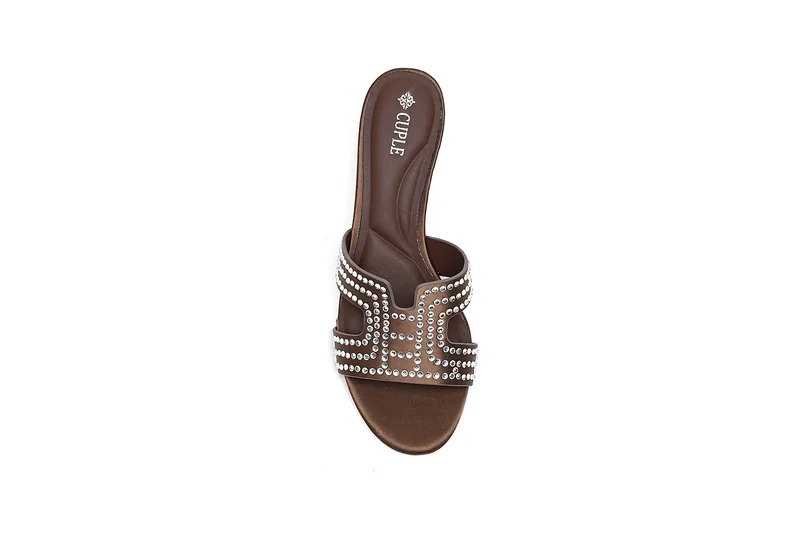 Cuple Womens embelished pointed-toe kitten heel mules