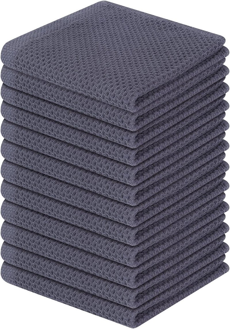 Homaxy 100% Cotton Waffle Weave Kitchen Dish Cloths, Ultra Soft Absorbent Quick Drying Dish Towels, 12 x 12 Inches, 12-Pack, Dark Grey - Image 1