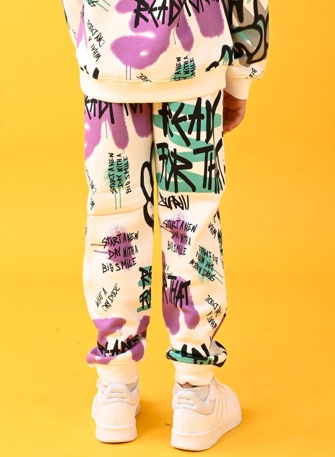 انثريلو بنطال رياضي وبنطال ركض من الصوف للبنات من أنثريلو، بقصة عادية وخصر مطاطي | بنطال رياضي مطبوع مناسب للارتداء اليومي للبنات | بنطال رياضي من الصوف للبنات من ريدي فور ذات - أبيض، مقاس 12-14 سنة - Image 3