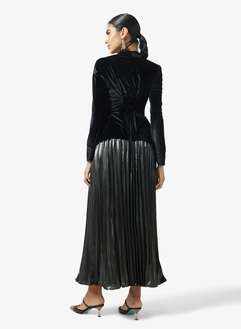 Khizana  Pleated Dress With Velour Mock Top for Women | Best Price UAE