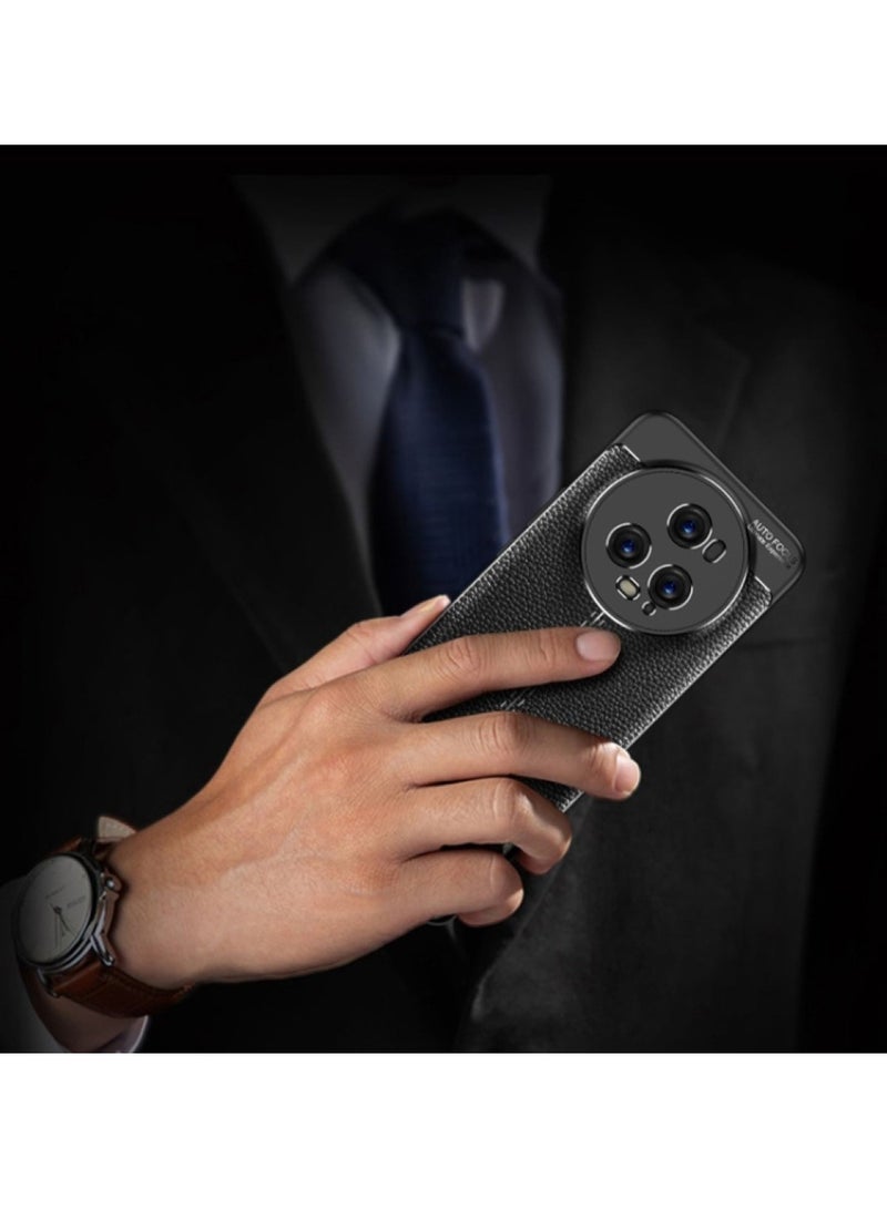 Honor Magic 5 Pro Carbon Fiber Protective Case Cover with Litchi Pattern, Shockproof TPU, Anti-Slip, Ultra-Thin, Shock Absorption - Black  - Image 2