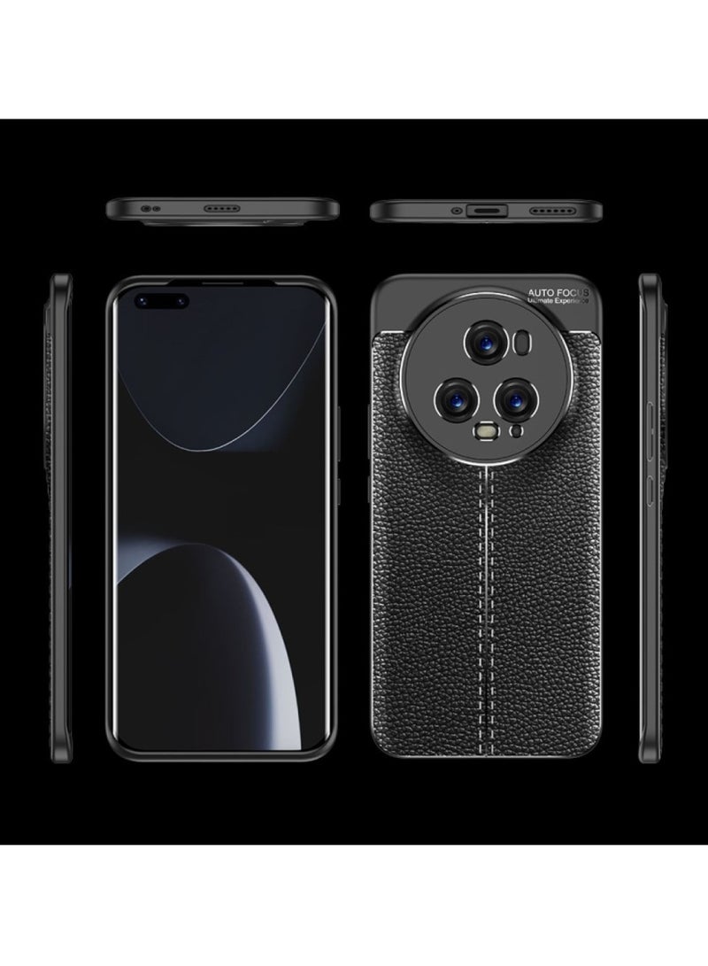 Honor Magic 5 Pro Carbon Fiber Protective Case Cover with Litchi Pattern, Shockproof TPU, Anti-Slip, Ultra-Thin, Shock Absorption - Black  - Image 1