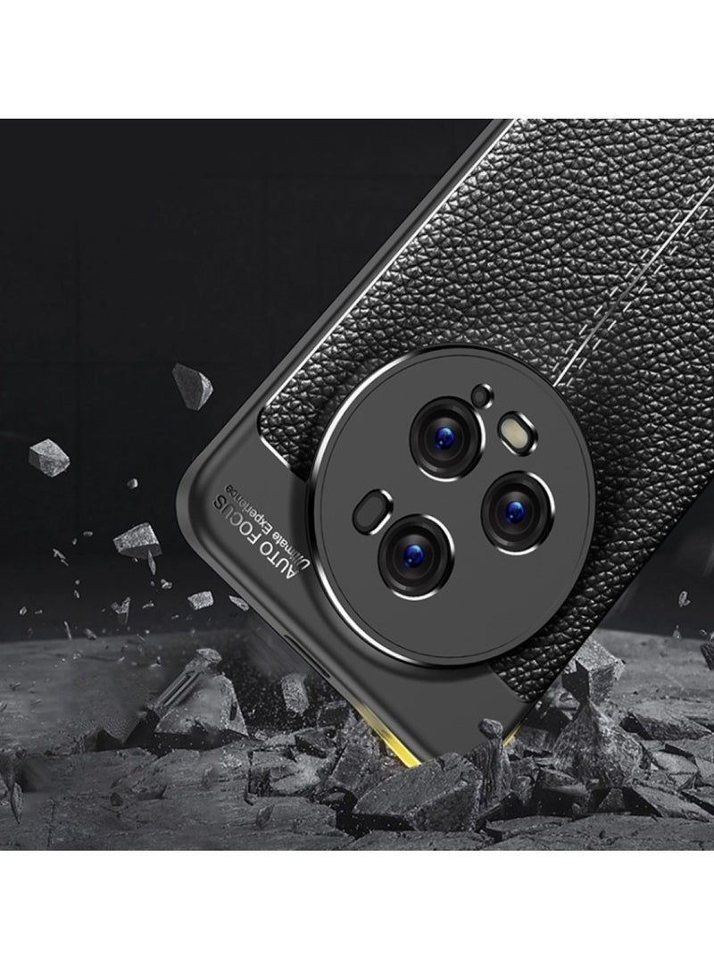 Honor Magic 5 Pro Carbon Fiber Protective Case Cover with Litchi Pattern, Shockproof TPU, Anti-Slip, Ultra-Thin, Shock Absorption - Black  - Image 3