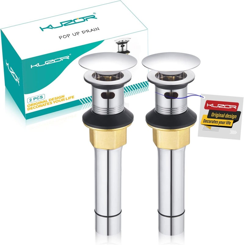 KUZOR 2-Pack Pop Up Bathroom Sink Drain with Overflow - Fits 1-5/8" to 2" Holes, Chrome 304 Stainless Steel for Vanity/Vessel Sink​ - Image 1
