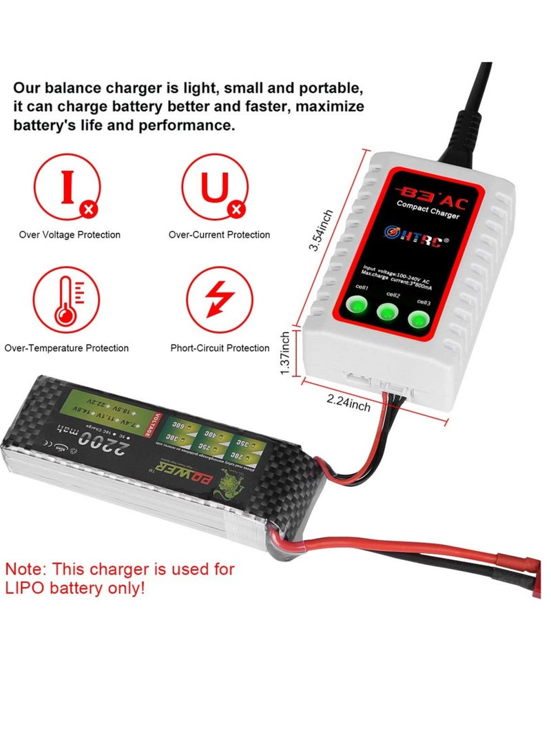 Generic - Compact LiPo Battery Charger for RC Cars, 2S and 3S Balance Charging, Compatible with 7.4V to 11.1V Batteries - Image 1