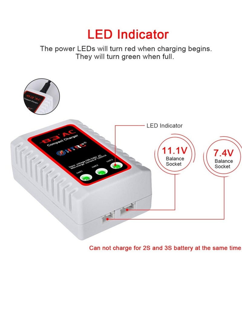 Generic - Compact LiPo Battery Charger for RC Cars, 2S and 3S Balance Charging, Compatible with 7.4V to 11.1V Batteries - Image 1