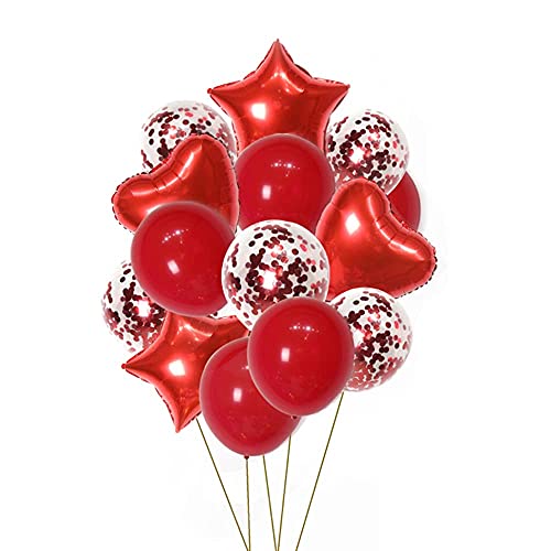 Crackles Party Mix Red Metallic, Confetti and Foil Balloons for All Kind of Balloon Party Decorations (Red), 14 Pieces Combo - Image 1